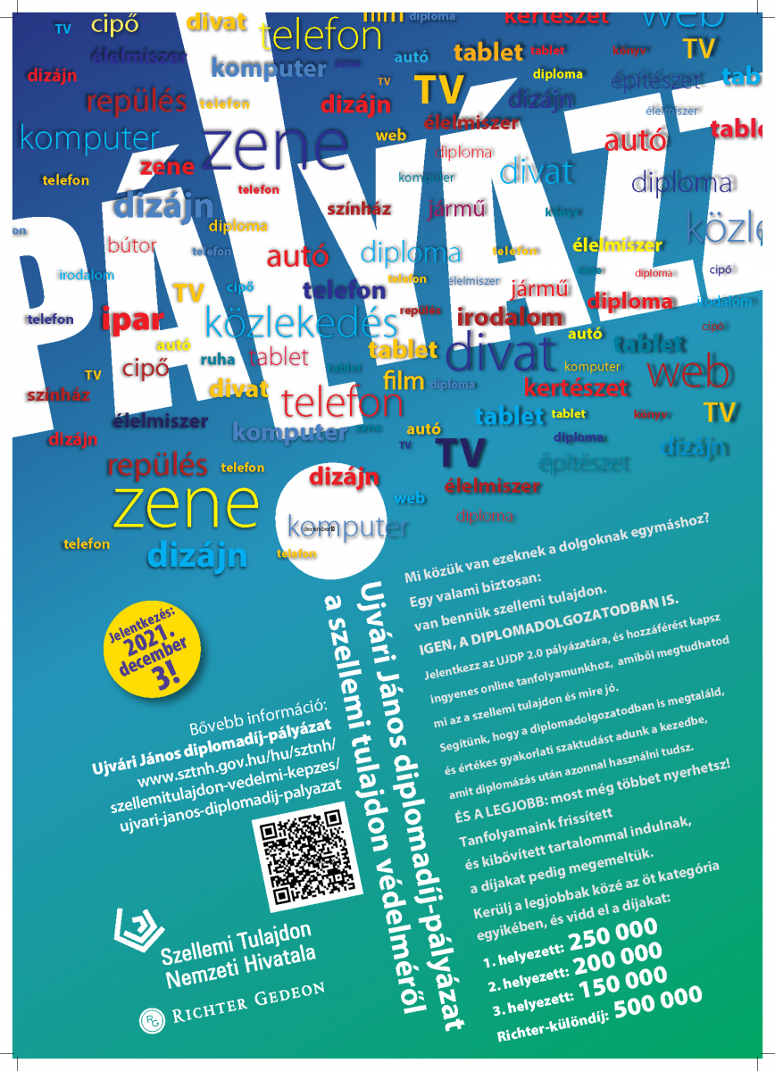 Ujvári János diplomadíj-pályázat felhívás plakátja.