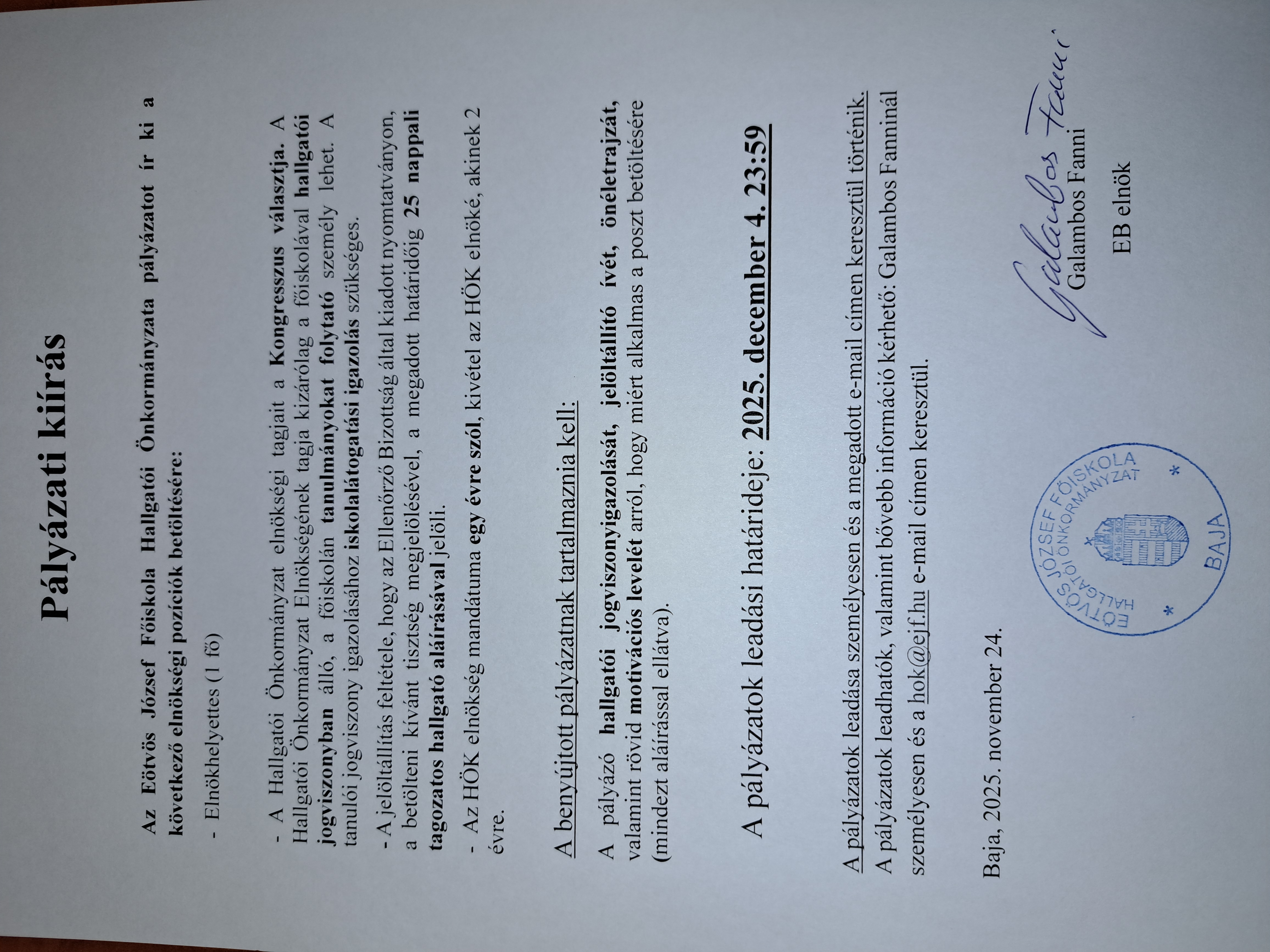 HÖK pályázati kiírás