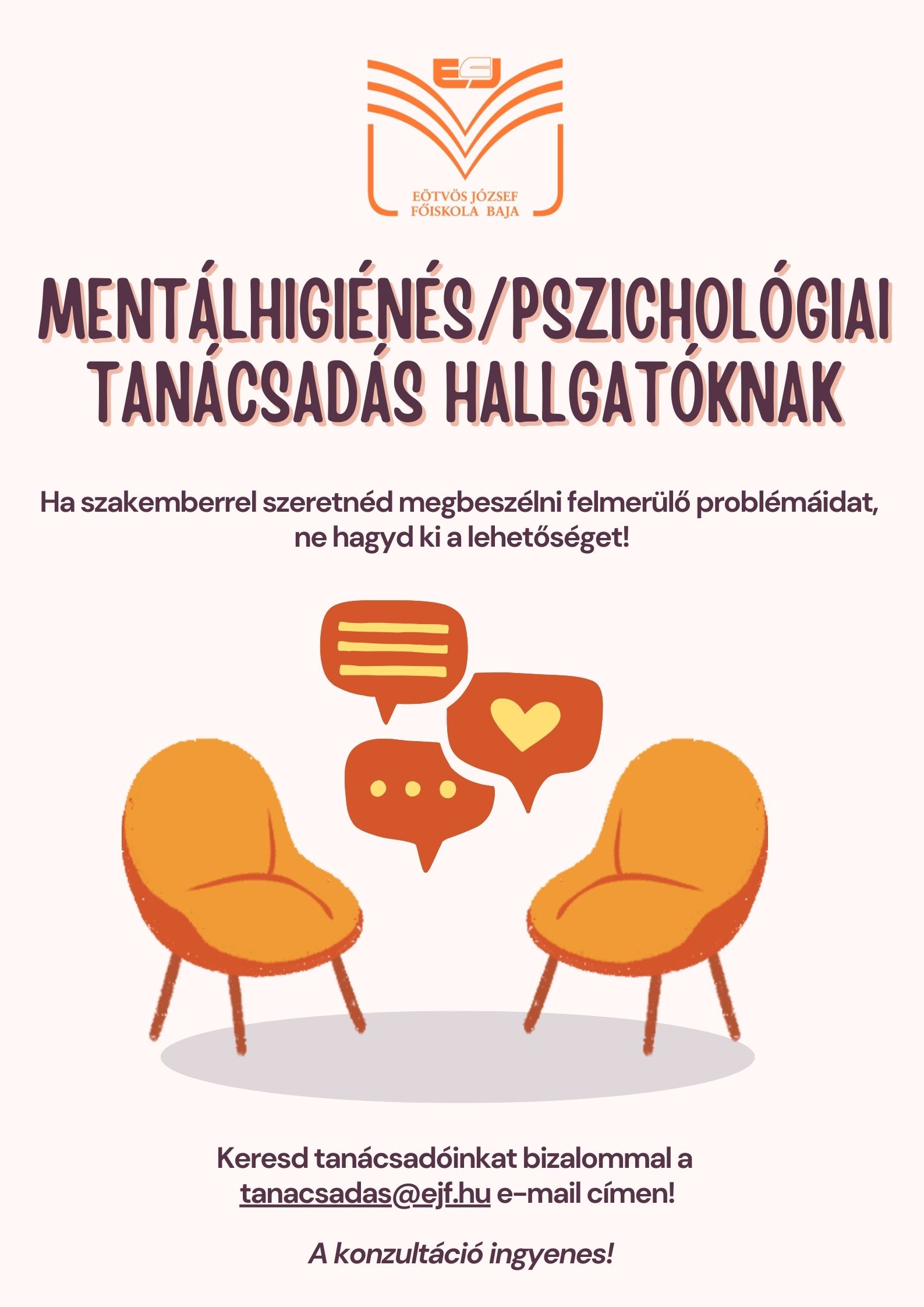 Plakát: pszichológiai tanácsadás hallgatóknak