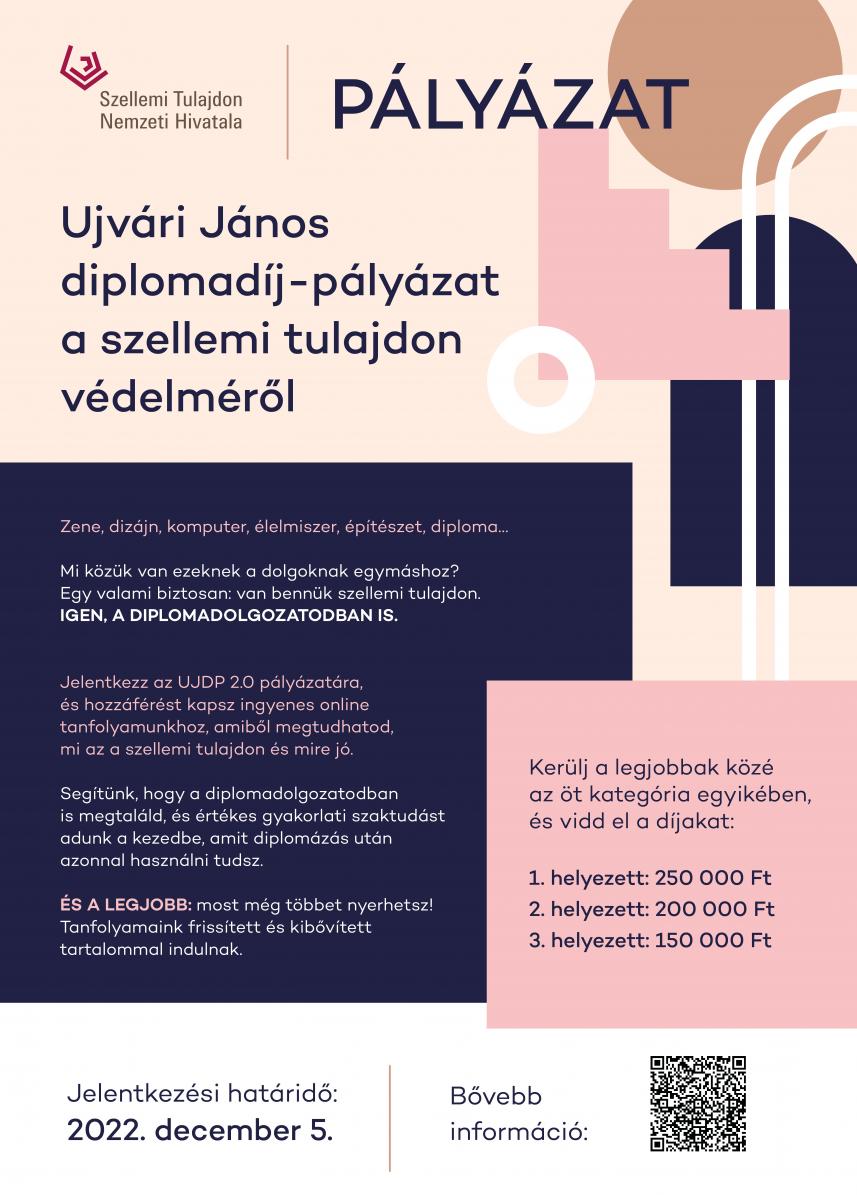 Ujvári János diplomadíj-pályázat felhívás plakátja.