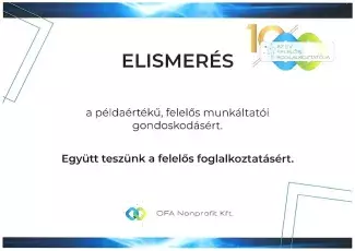 Elismerés a példaértékű, felelős munkáltatói gondoskodásért