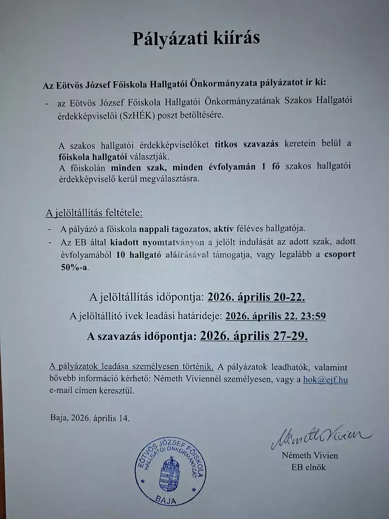 HÖK pályázati kiírás