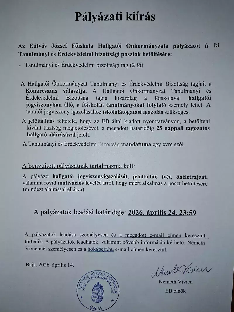 HÖK pályázati kiírás