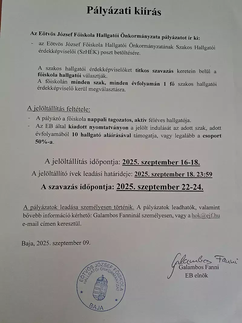 Pályázati kiírás