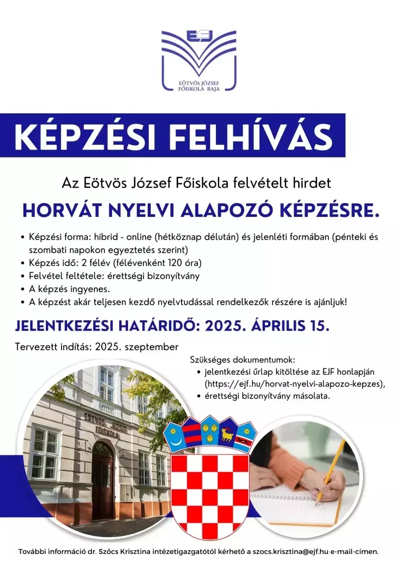 Képzési felhívás - HORVÁT NYELVI ALAPOZÓ KÉPZÉS